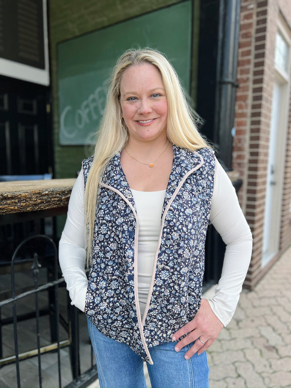 Navy Floral Lightweight Quilted Vest