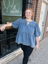 Curvy Denim Front Tie Top