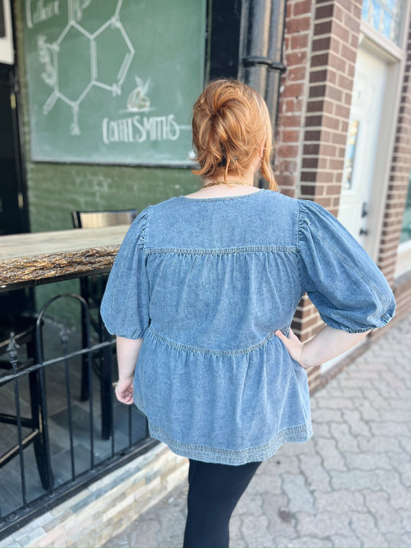 Curvy Denim Front Tie Top