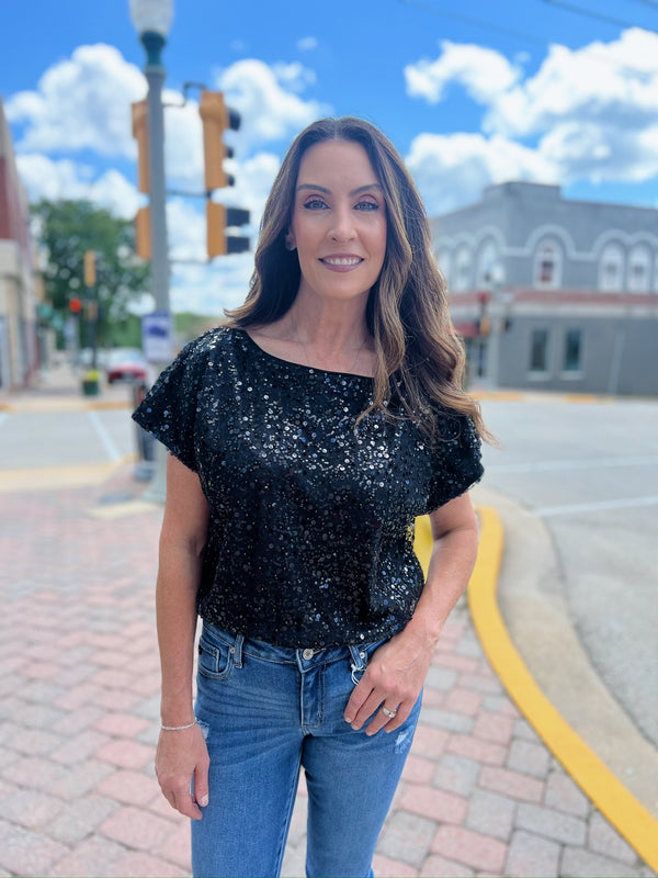 Black Sleeveless Sequin Top