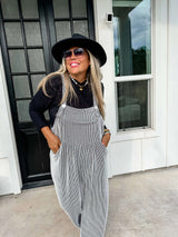 Ribbed with Pleating and Front Pockets Boho Overalls