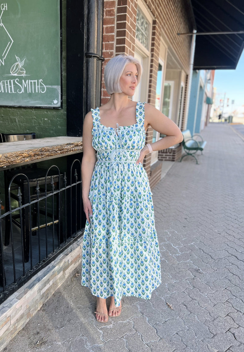 White Floral Maxi Dress With Bow Ties