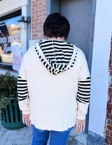 Star Patched Waffle Knit Striped Hoodie Top