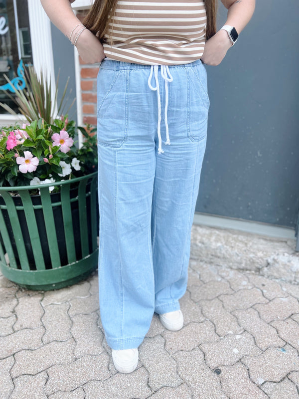 Light Weight Denim Drawstring Pants