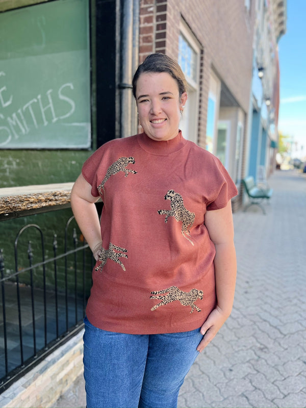 Curvy Rust Cheetah Sleeveless Top