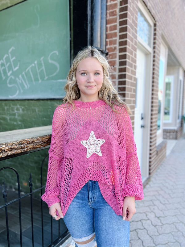 Pink Crocheted Star Top