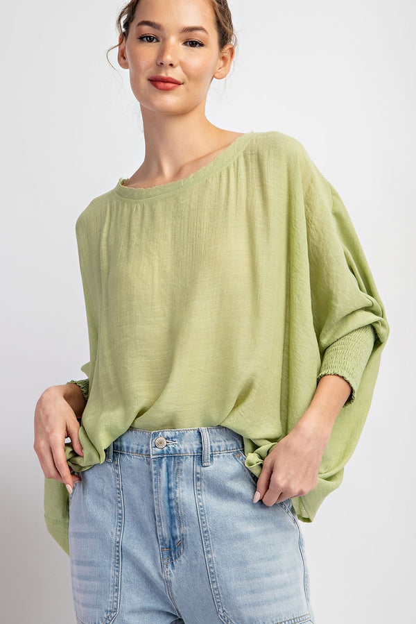 Light Weight Dolman Top with Smocked Cuffs