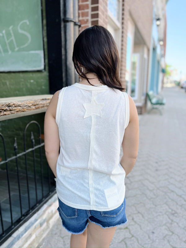 Cream Star Patched Tank Top