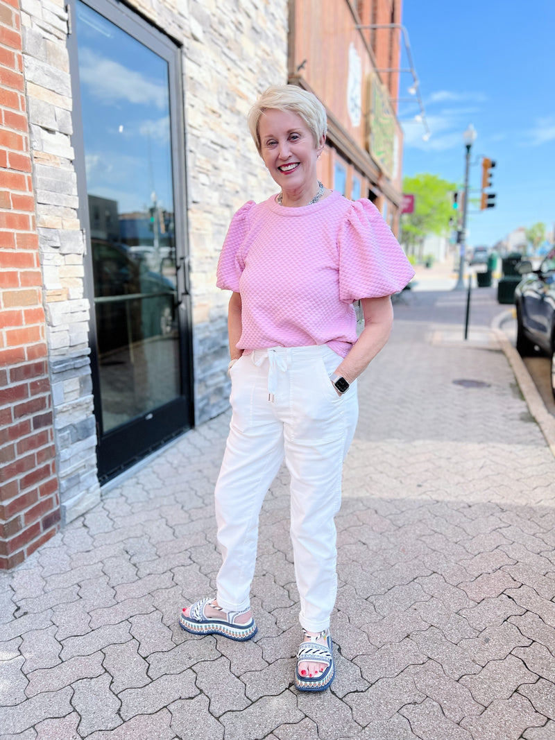 Mya's White Cuffed Jogger