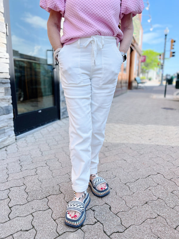 Mya's White Cuffed Jogger