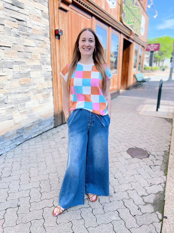 Dark Washed Drawstring Waist Pants