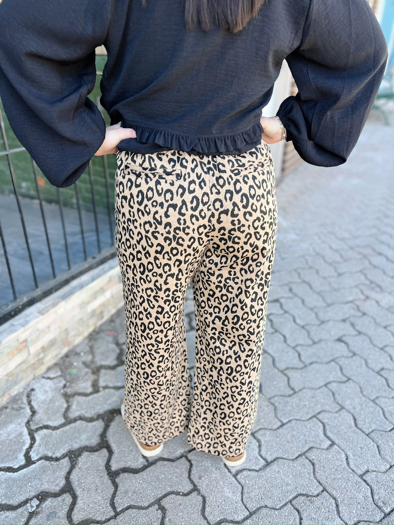 Taupe Leopard Dressy Pants With Pockets