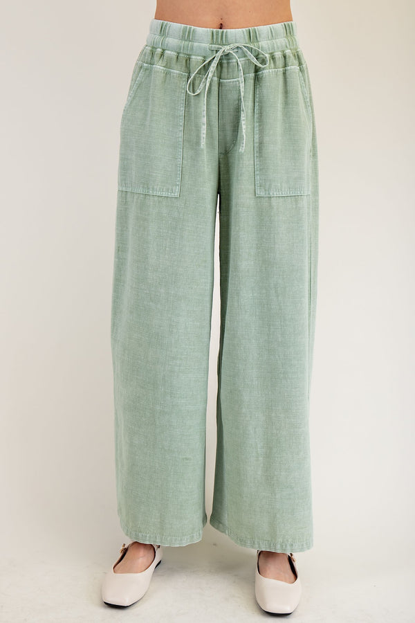 Curvy Sage Mineral Washed Linen Wide Leg Pants