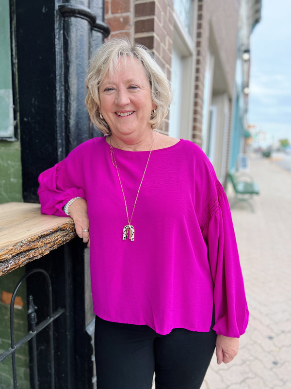 Magenta Smocked Detail Top