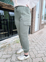 Dark Olive Drawstring Cargo Pants