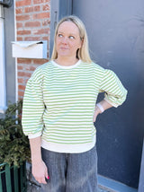 Lime and White Striped Top with 3/4 Sleeve