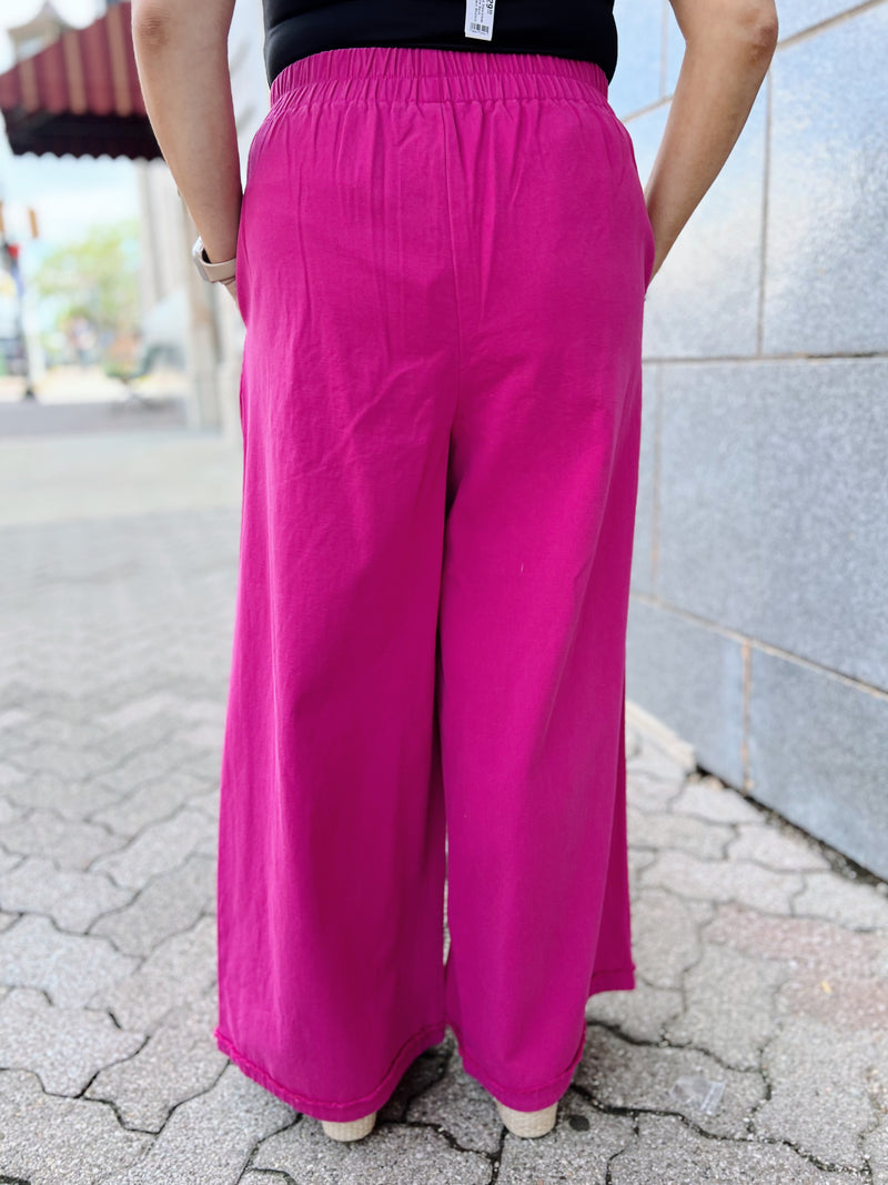 Pink Pleated Wide Leg Pants