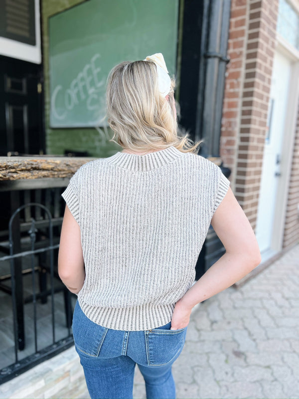 Taupe V-Neck Knit Sweater Vest