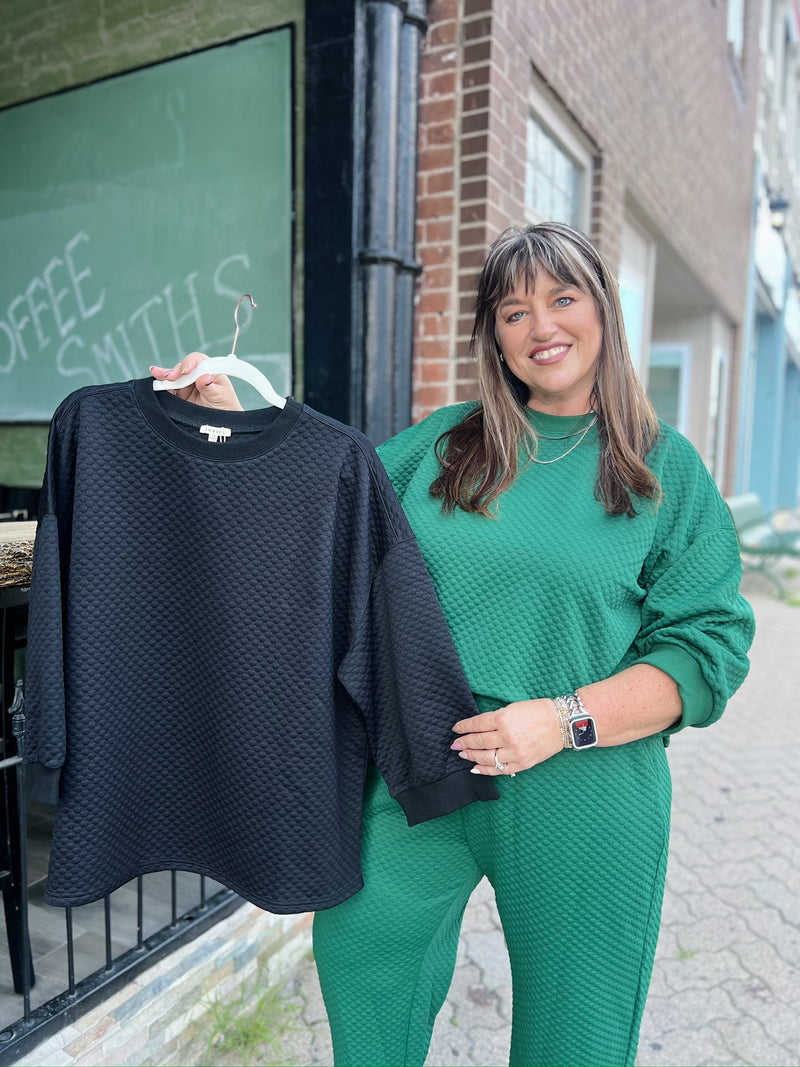 Curvy Bubble Textured Dolman Sleeve Top