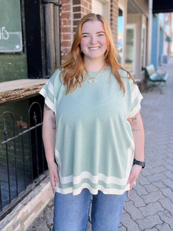 Curvy Knit Top With Striped Detail