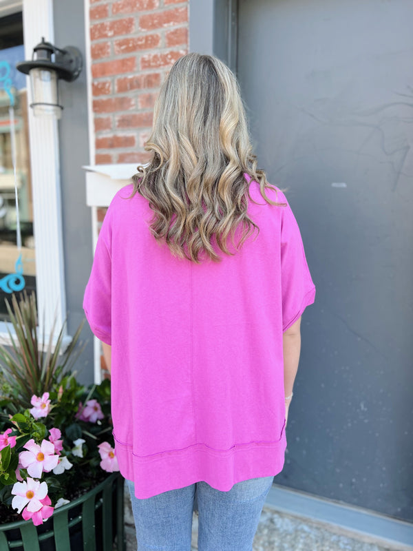 Pink Sequin Cactus Boyfriend Tee