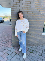 Ivory Oversized Star Patched Top