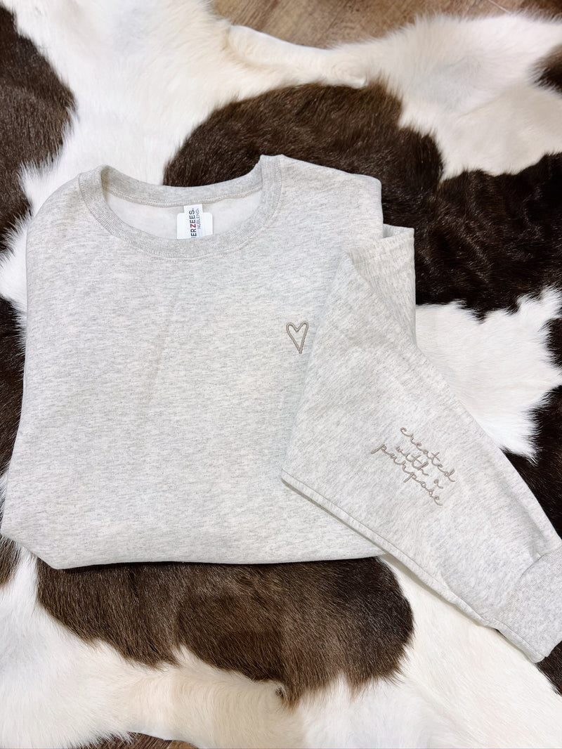 Heathered Oatmeal Created With A Purpose Embroidered Sweatshirt