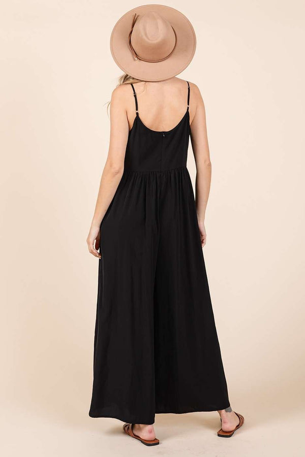 Black Scoop Neck Sleeveless Jumpsuit with Pockets