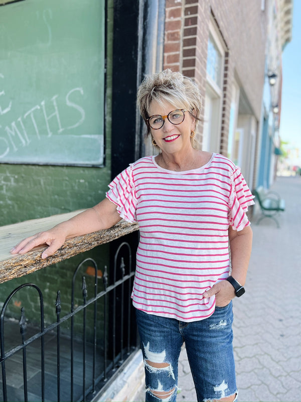 Striped Ruffle Sleeve Top