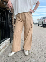 Tan Cargo Drawstring Hem Pants