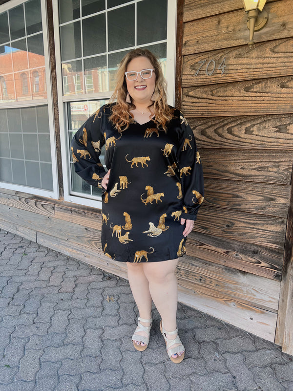 Curvy Satin Cheetah Dress