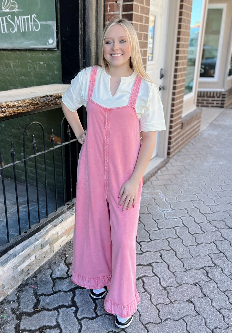 Peach Blossom Sleeveless Jumpsuit with Tie Back