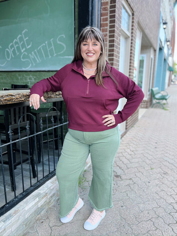 Curvy Wilma's Olive High Rise Cropped Wide Leg Jeans