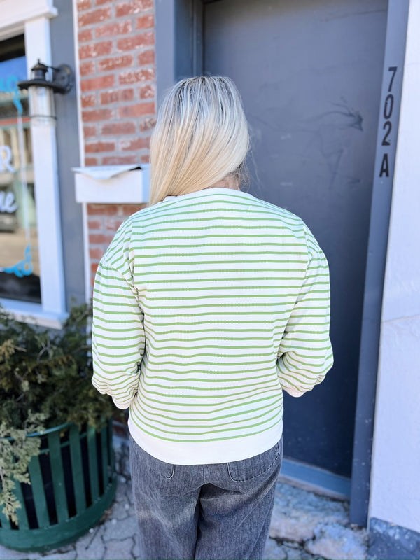 Lime and White Striped Top with 3/4 Sleeve