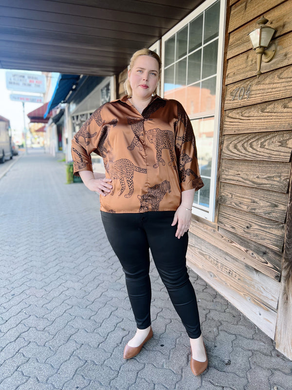 Curvy Camel Cheetah Dolman Sleeve Top