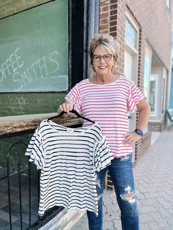 Striped Ruffle Sleeve Top