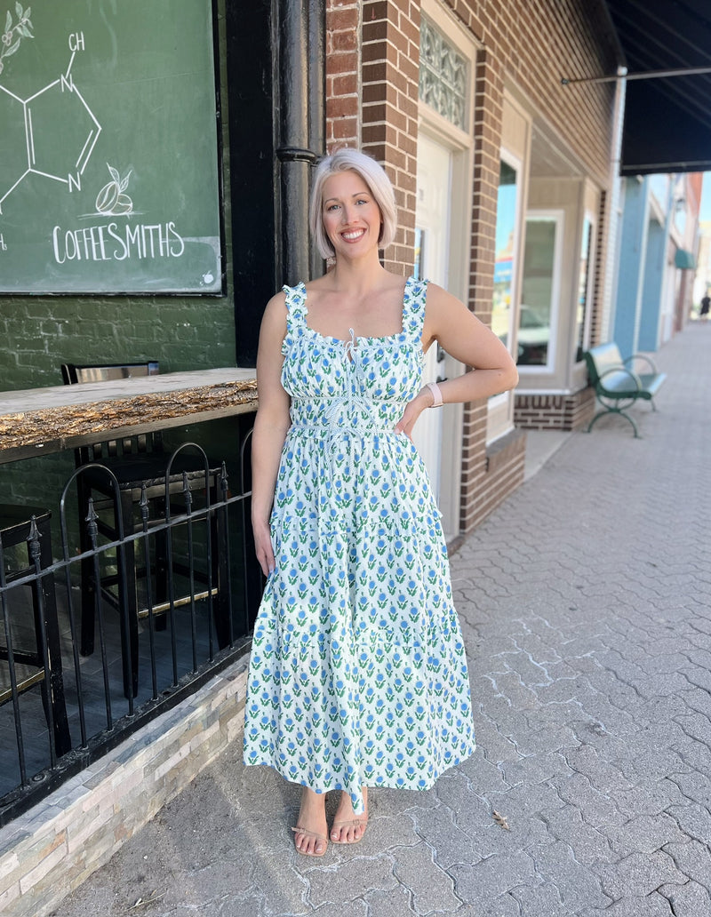 White Floral Maxi Dress With Bow Ties