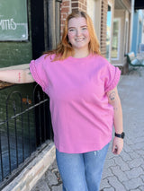 Curvy Pink Braided Sleeve Top