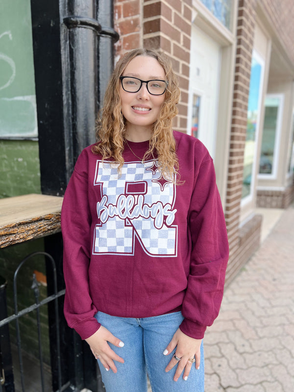 Maroon Bulldogs Checkered Crewneck