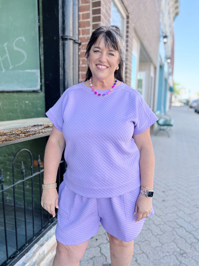 Curvy Lavender Bubble Textured Shorts