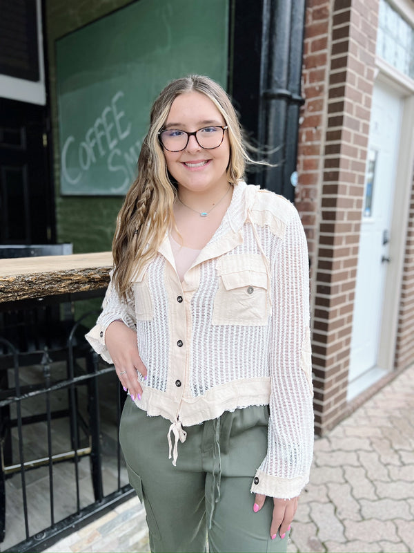 Cream Crocheted Linen Detail Top