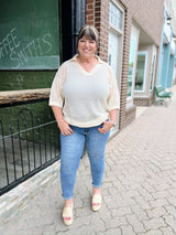 Curvy Oatmeal Collared Netted Top