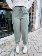 Dark Olive Drawstring Cargo Pants