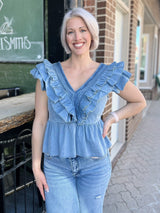 Denim Ruffled Peplum Top