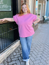 Curvy Pink Braided Sleeve Top