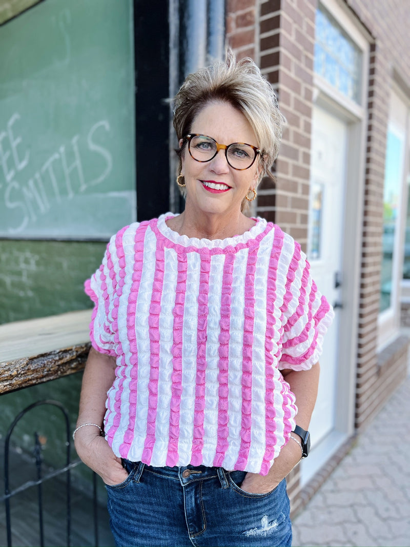 Pink/White Bubble Textured Top
