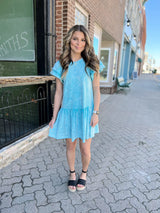 Blue Acid Wash Peplum Style Dress