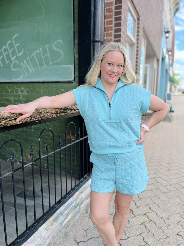 Seafoam Quilted Lounge Shorts