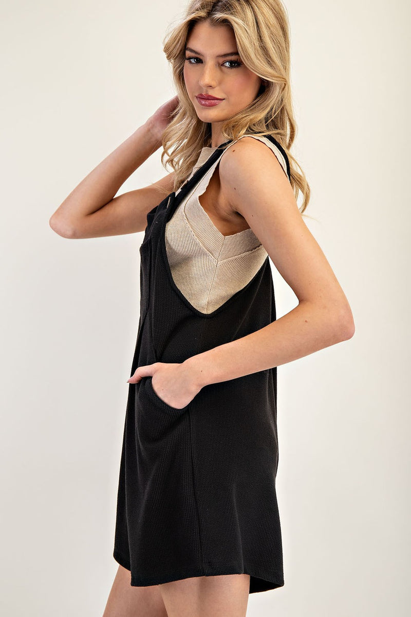 Slouchy Ribbed Romper with Front Pockets