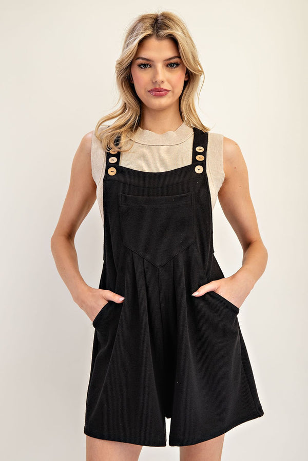 Slouchy Ribbed Romper with Front Pockets